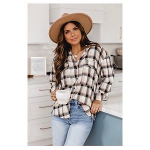 NWT ALL I EVER WANTED TAN PLAID BUTTON UP